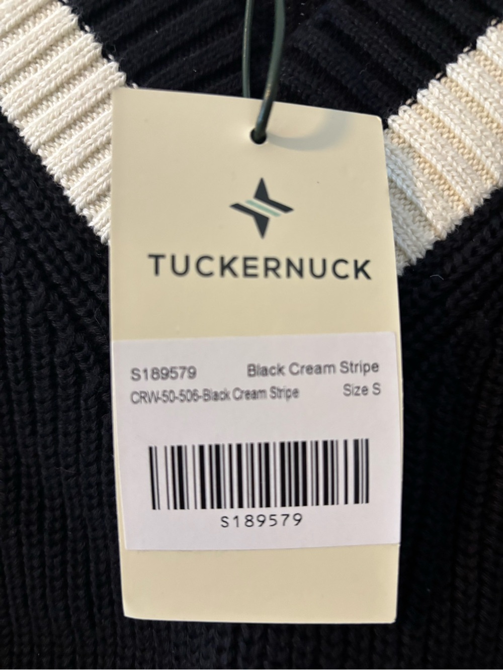 Tuckernuck Black V‑Neck Sweater with Cream Trim